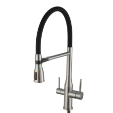 G4399-75 кухня під осмос одноваж. вис. силікон. вилив нерж. сталь гайка Ø35 (сатин/чорний) {8/1}