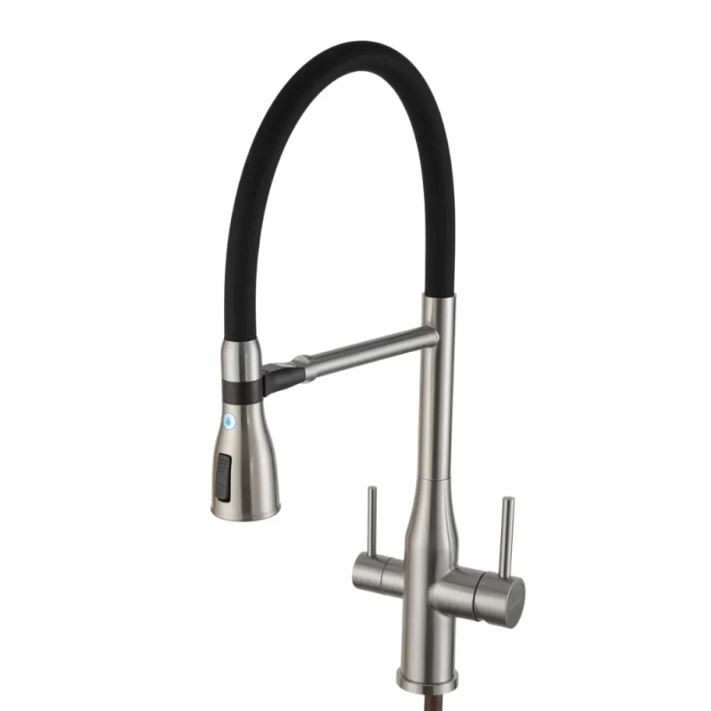 G4399-75 кухня під осмос одноваж. вис. силікон. вилив нерж. сталь гайка Ø35 (сатин/чорний) {8/1}