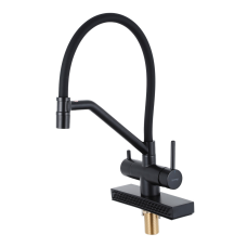 G4098-6 кухня одноваж. вис. вилив+ ВОДОСПАД  латунь гайка Ø35 (чорний) {8/1}