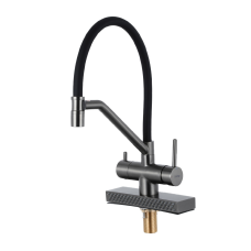 G4098-9 кухня одноваж. вис. вилив+ ВОДОСПАД  латунь гайка Ø35 (gungrey) {8/1}