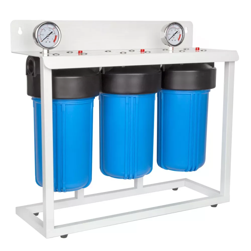 Система з трьох корпусів ITAL 3FH10BB 1“ для магістрального фільтра, синя Система з трьох корпусів ITAL 3FH10BB 1“ для магістрального фільтра, синя