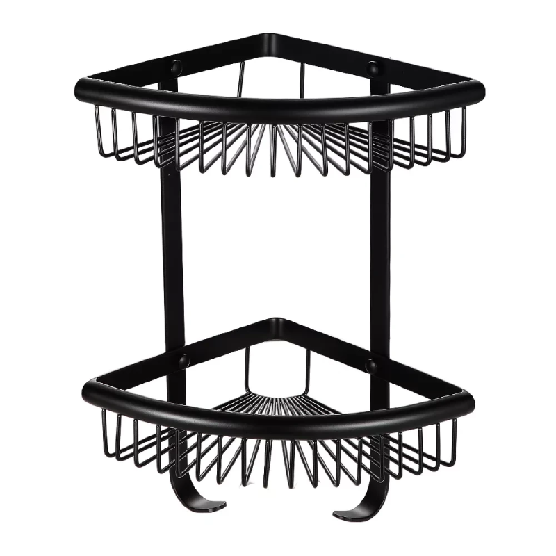 F352-16 полиця кутова подвійна з гачками нерж. сталь (чорна) {10} F352-16 полиця кутова подвійна з гачками нерж. сталь (чорна) {10}